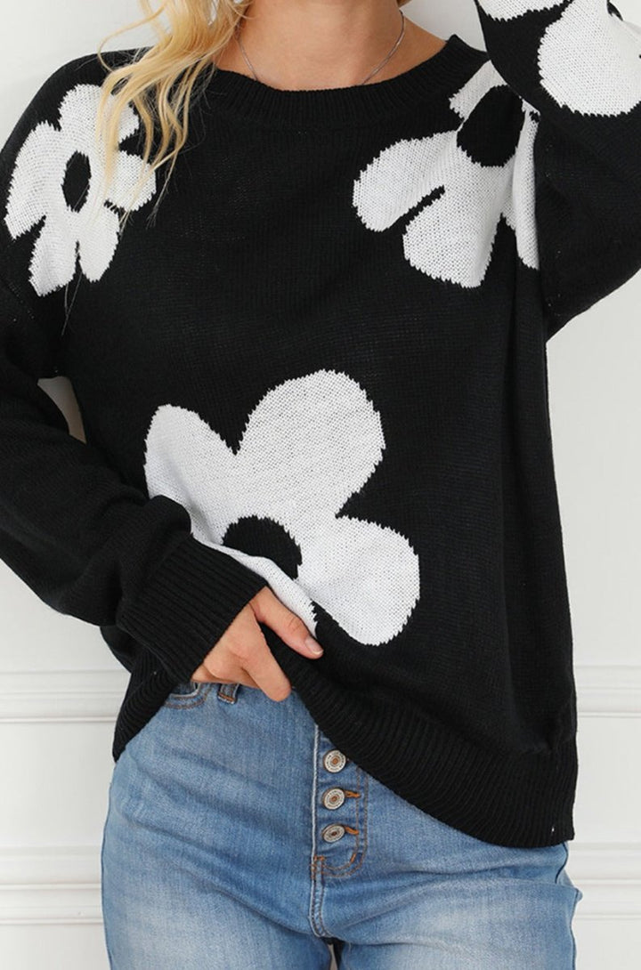 Tonda Big Flower Pattern Knit Sweater - Rebel Nomad