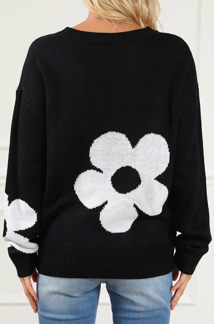 Tonda Big Flower Pattern Knit Sweater - Rebel Nomad