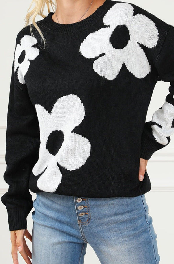 Tonda Big Flower Pattern Knit Sweater - Rebel Nomad