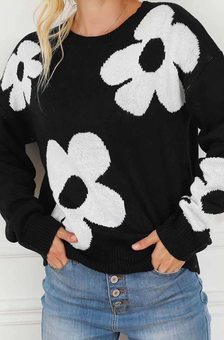 Tonda Big Flower Pattern Knit Sweater - Rebel Nomad