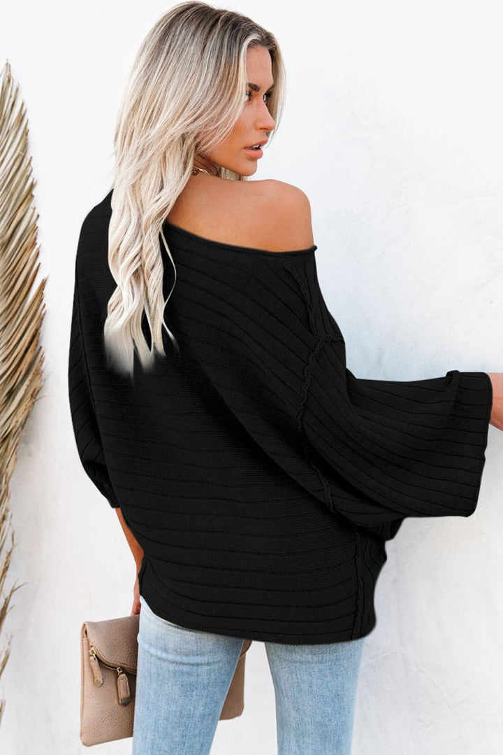 Tova Exposed Seam Ribbed Knit Dolman Sweater - Rebel Nomad