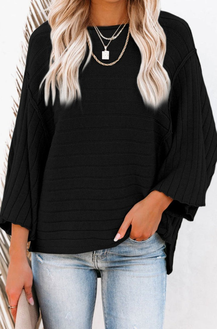 Tova Exposed Seam Ribbed Knit Dolman Sweater - Rebel Nomad