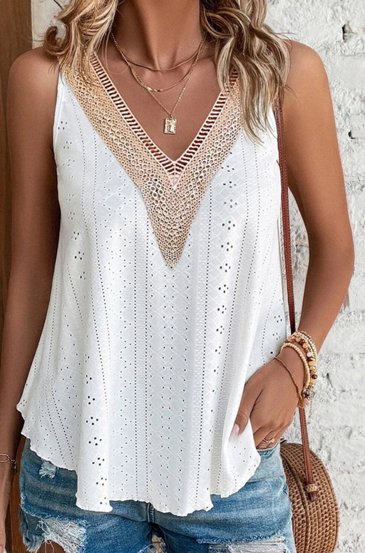 Trinh Lace Crochet Splicing V Neck Loose Fit Tank Top - Rebel Nomad