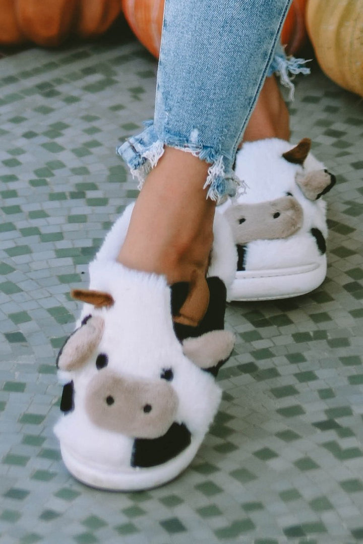 Trudy Cartoon Animal Cow Plush Slippers - Rebel Nomad