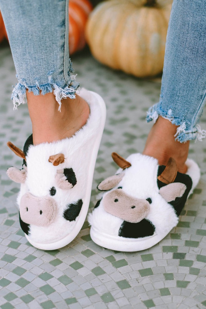 Trudy Cartoon Animal Cow Plush Slippers - Rebel Nomad