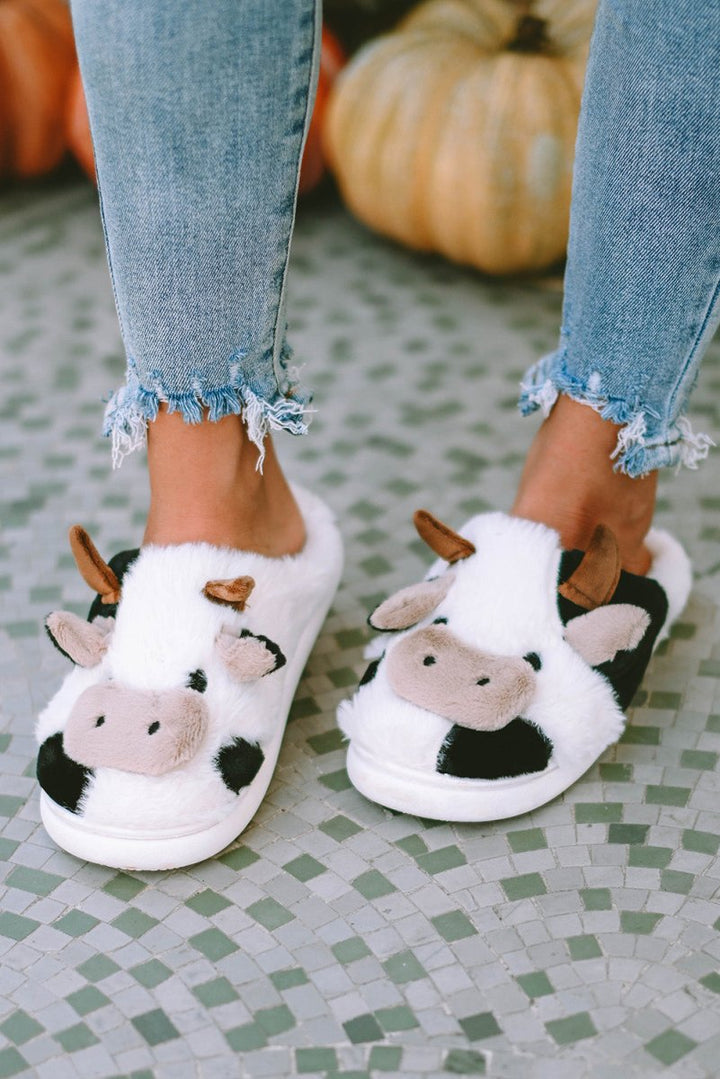 Trudy Cartoon Animal Cow Plush Slippers - Rebel Nomad