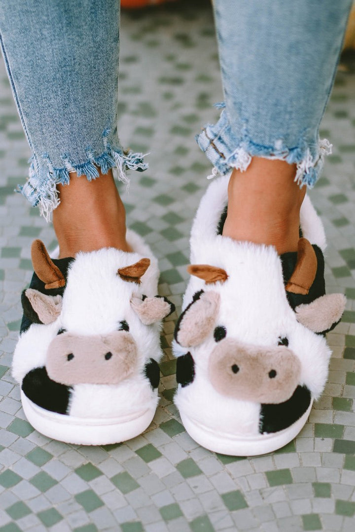 Trudy Cartoon Animal Cow Plush Slippers - Rebel Nomad