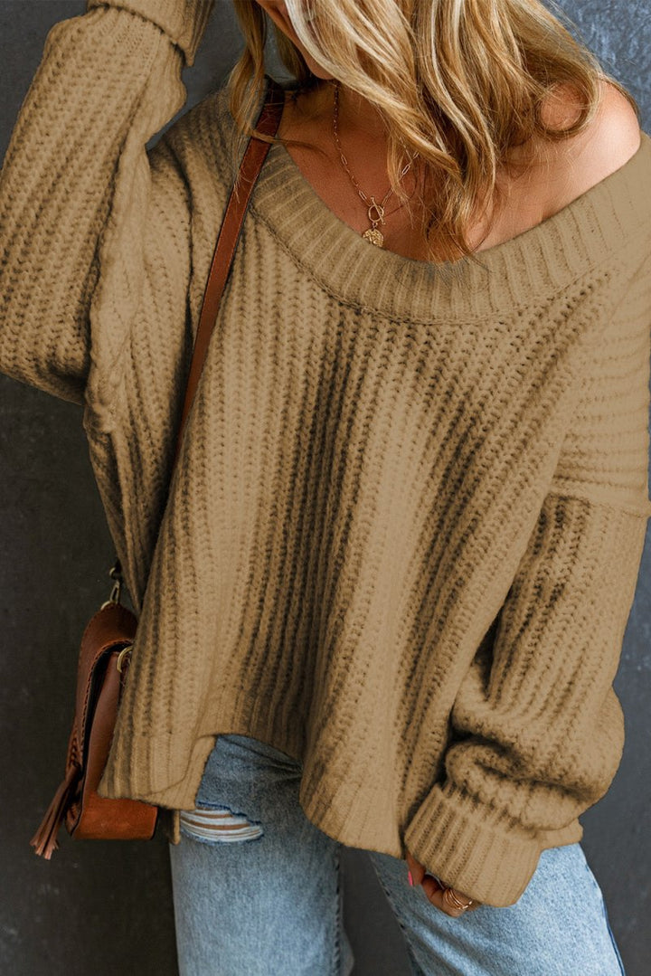 Twyla Ribbed Knit Round Neck Slouchy Chunky Sweater - Rebel Nomad