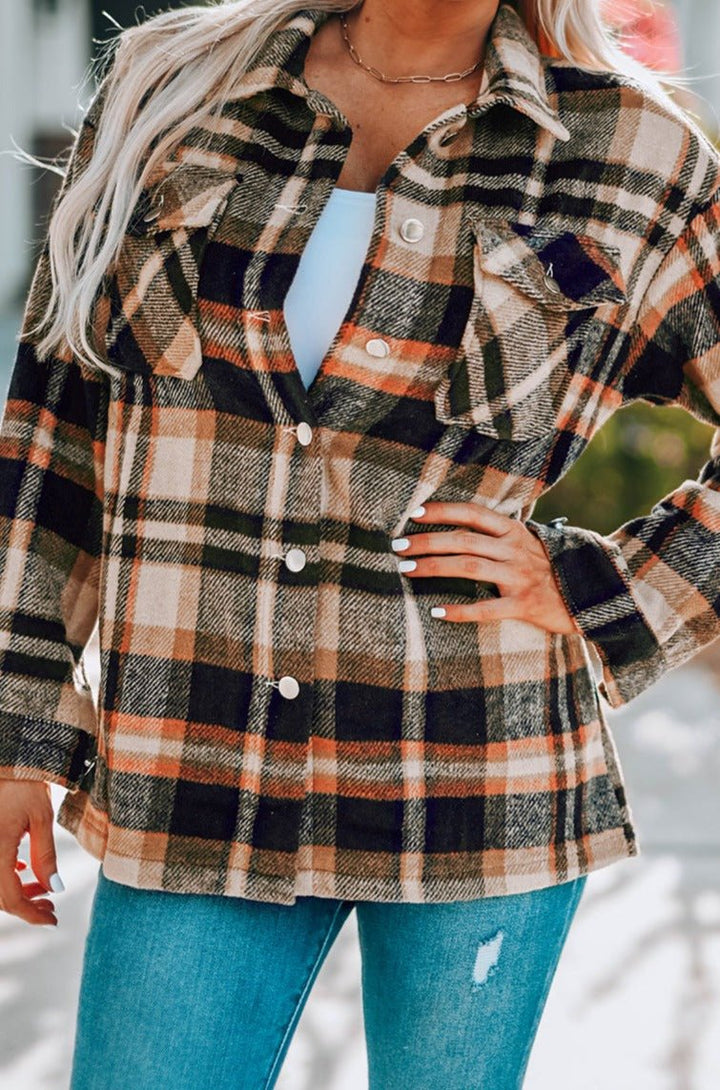 Ullaith Geometric Plaid Print Pocketed Shacket - Rebel Nomad