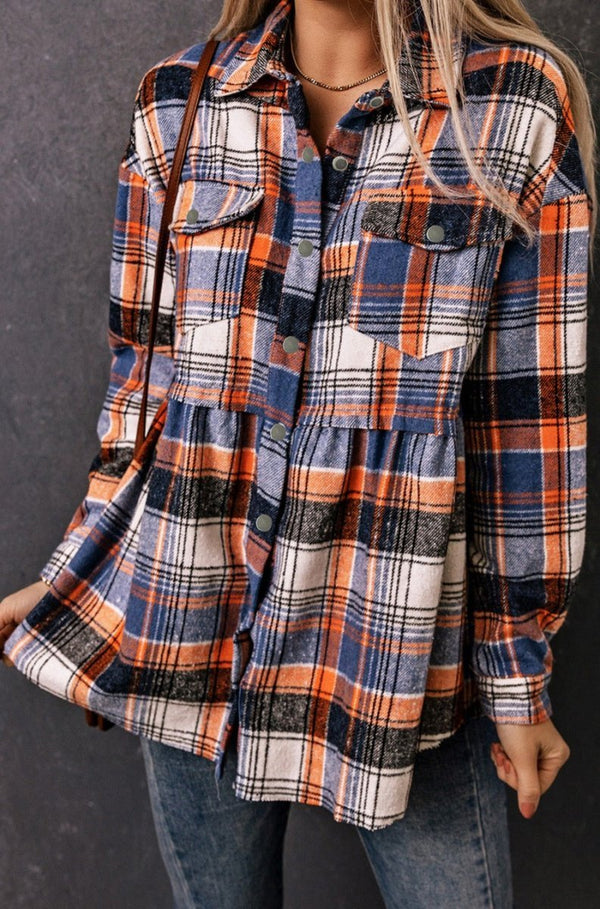 Ulrica Plaid Button Down Ruffled Shirt Jacket - Rebel Nomad