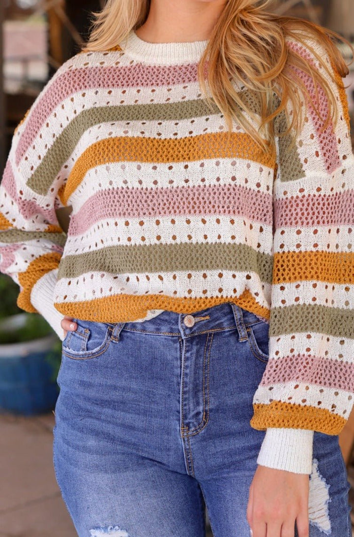 Ulyth Striped Hollowed Knitted Loose Sweater - Rebel Nomad