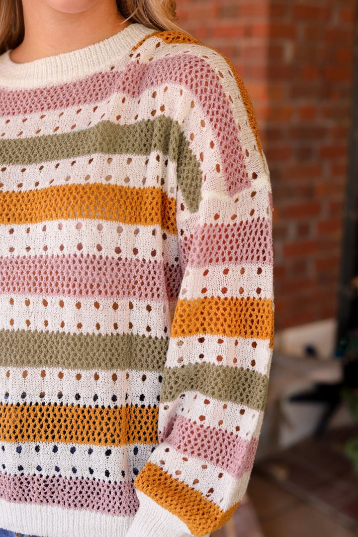 Ulyth Striped Hollowed Knitted Loose Sweater - Rebel Nomad