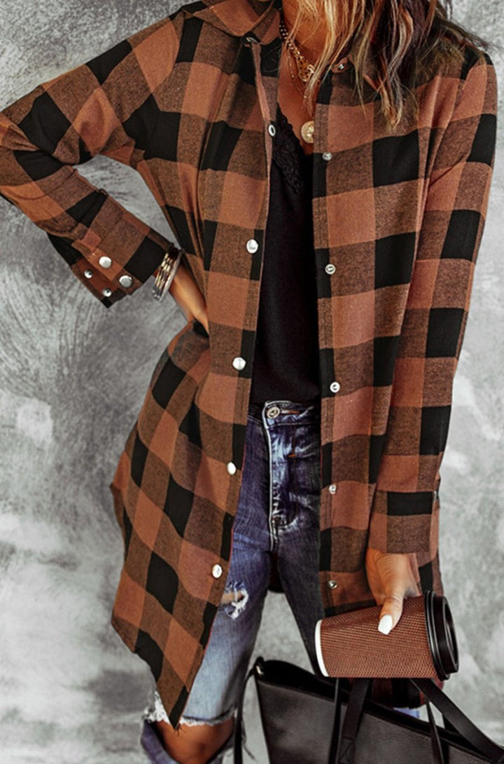 Umayma Turn-down Collar Plaid Shirt Coat - Rebel Nomad