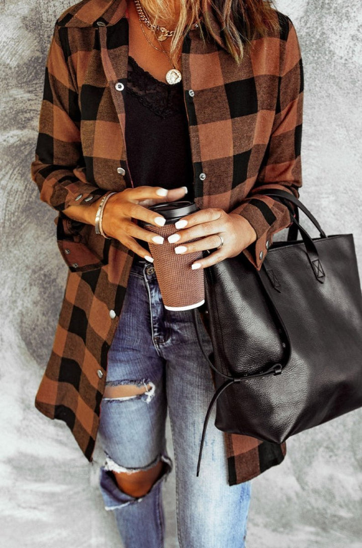 Umayma Turn-down Collar Plaid Shirt Coat - Rebel Nomad