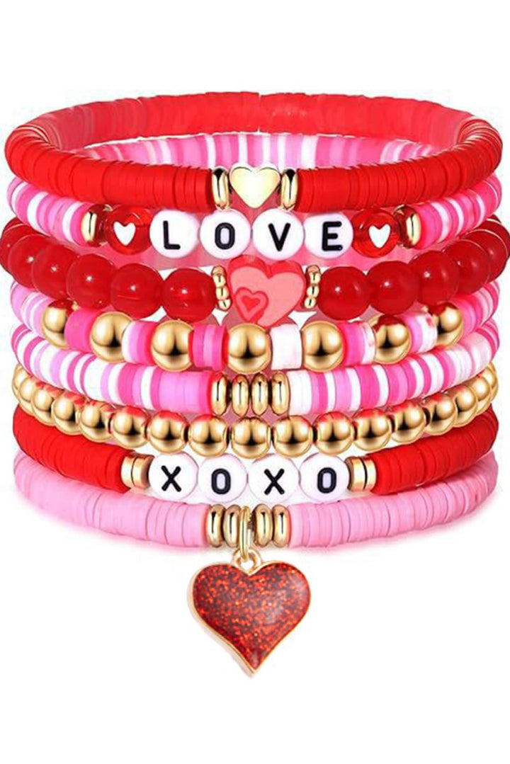 Vaelyria Valentines "Love XoXo" Heart Shape Beaded Bracelet Set - Rebel Nomad