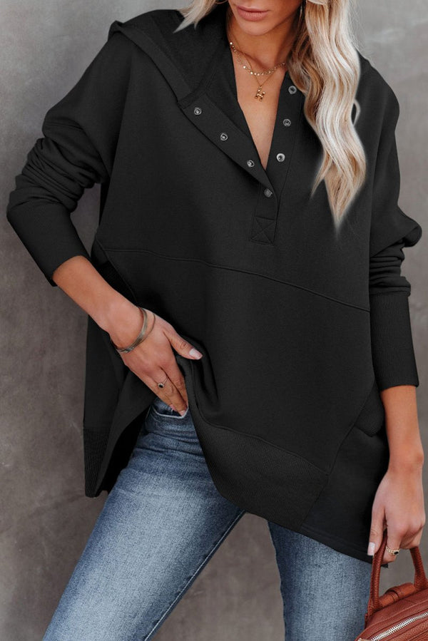 Valarie Batwing Sleeve Pocketed Henley Hoodie - Rebel Nomad