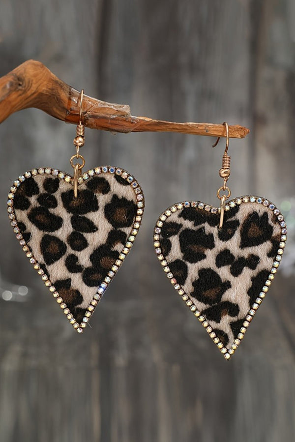 Valoria Rhinestone Edge Leopard Print Heart Shape Earrings - Rebel Nomad