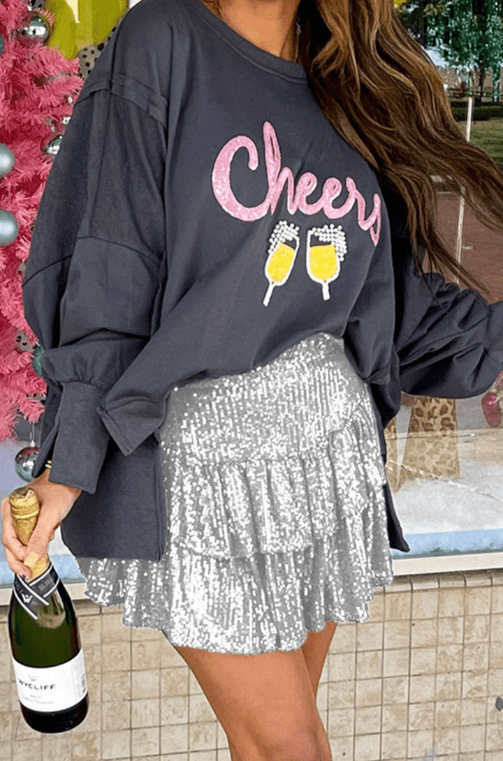 Verbina Silvery Sequin Tiered Ruffles Mini Skirt - Rebel Nomad