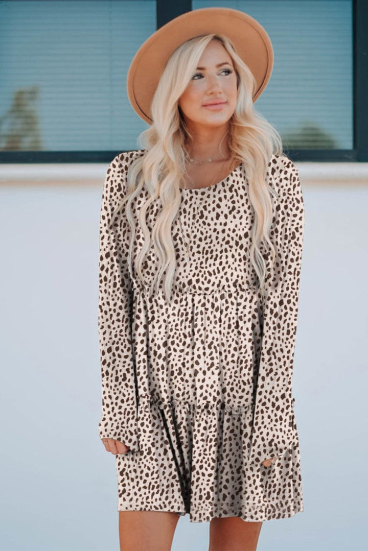 Verdell Animal Print Tiered Long Sleeve Dress - Rebel Nomad