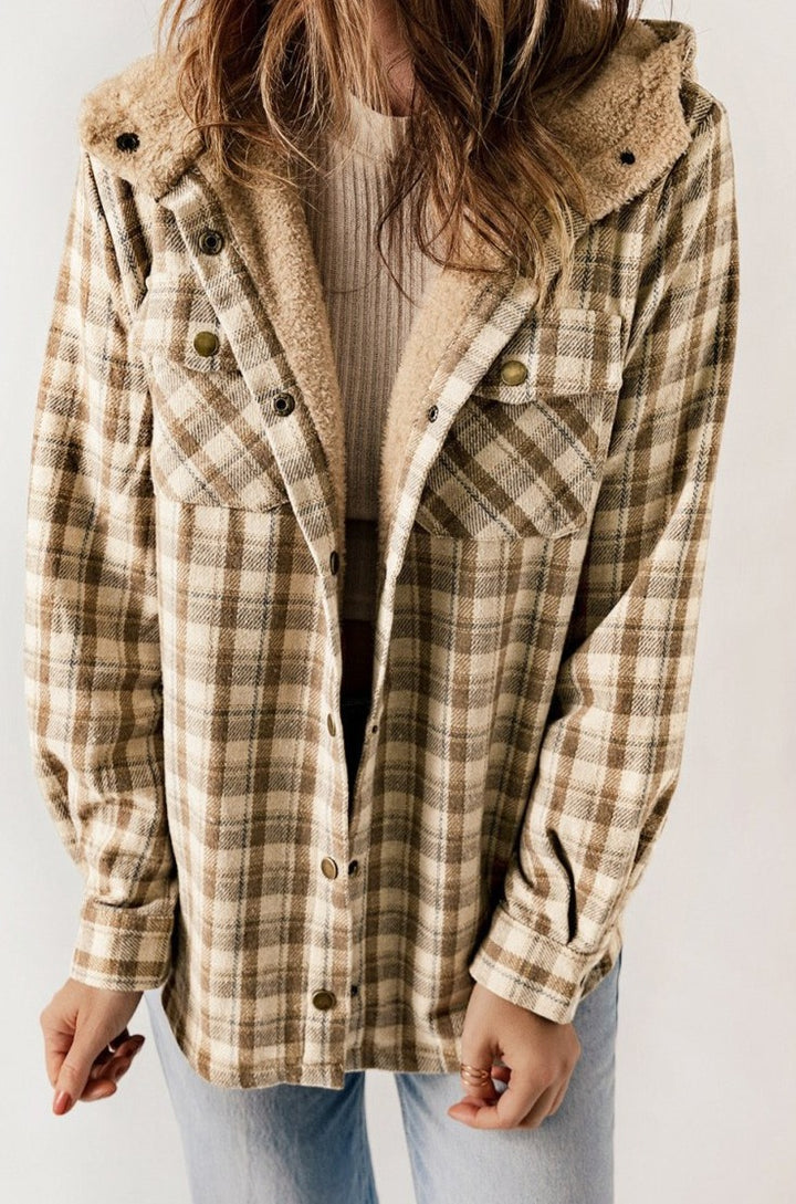 Verlene Plaid Pattern Sherpa Lined Hooded Shacket - Rebel Nomad