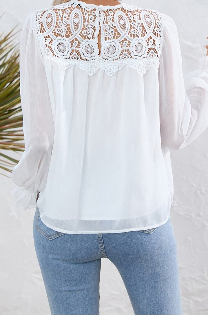 Vesperia Lace Patch Sheer Flounce Sleeve Blouse - Rebel Nomad