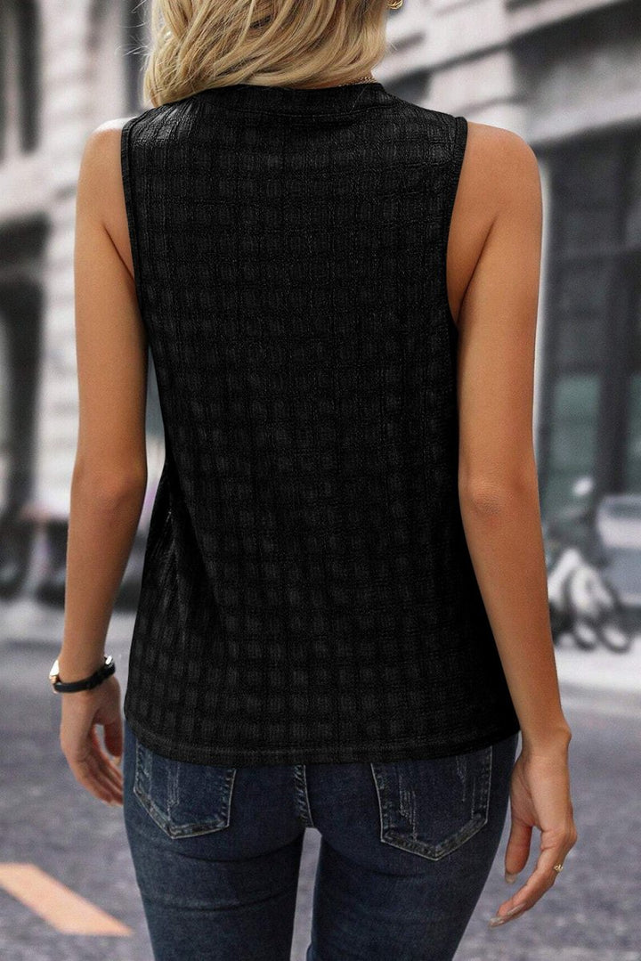 Vespra Lattice Textured Split Neck Tank Top - Rebel Nomad