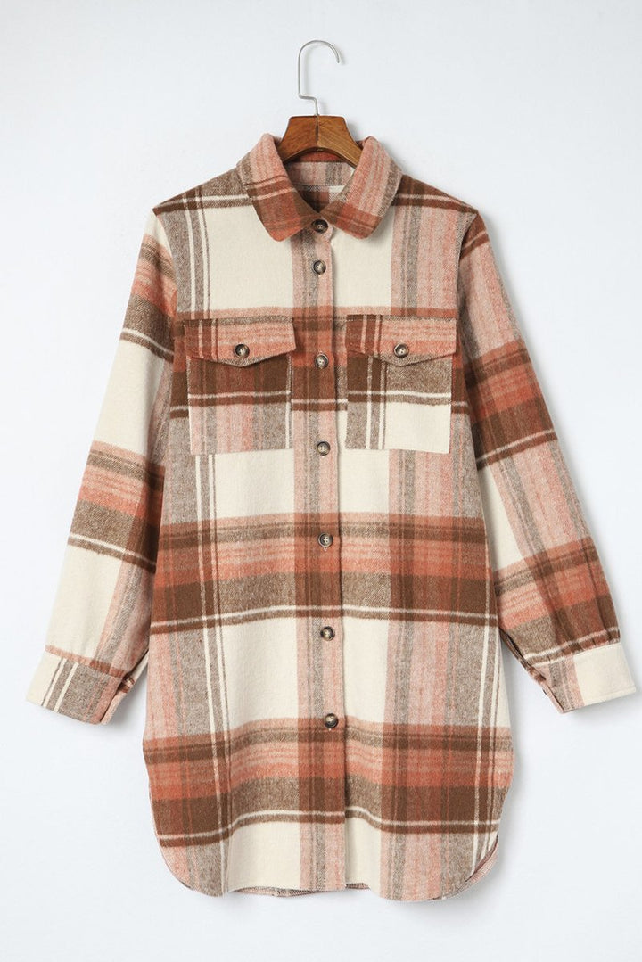 Vincenza Plaid Print Flap Pockets Long Shacket - Rebel Nomad