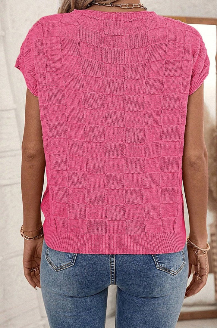 Vyselle Lattice Textured Knit Short Sleeve Sweater - Rebel Nomad
