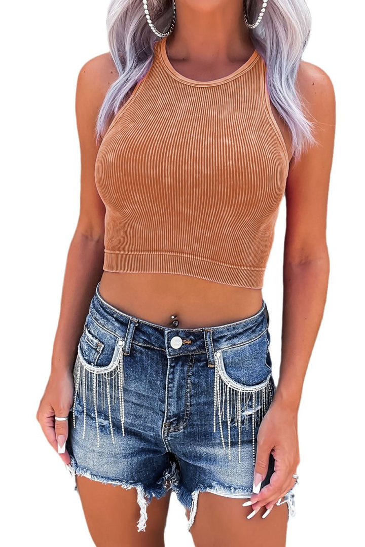 Vyslith Ribbed Mineral Wash Racerback Cropped Tank Top - Rebel Nomad