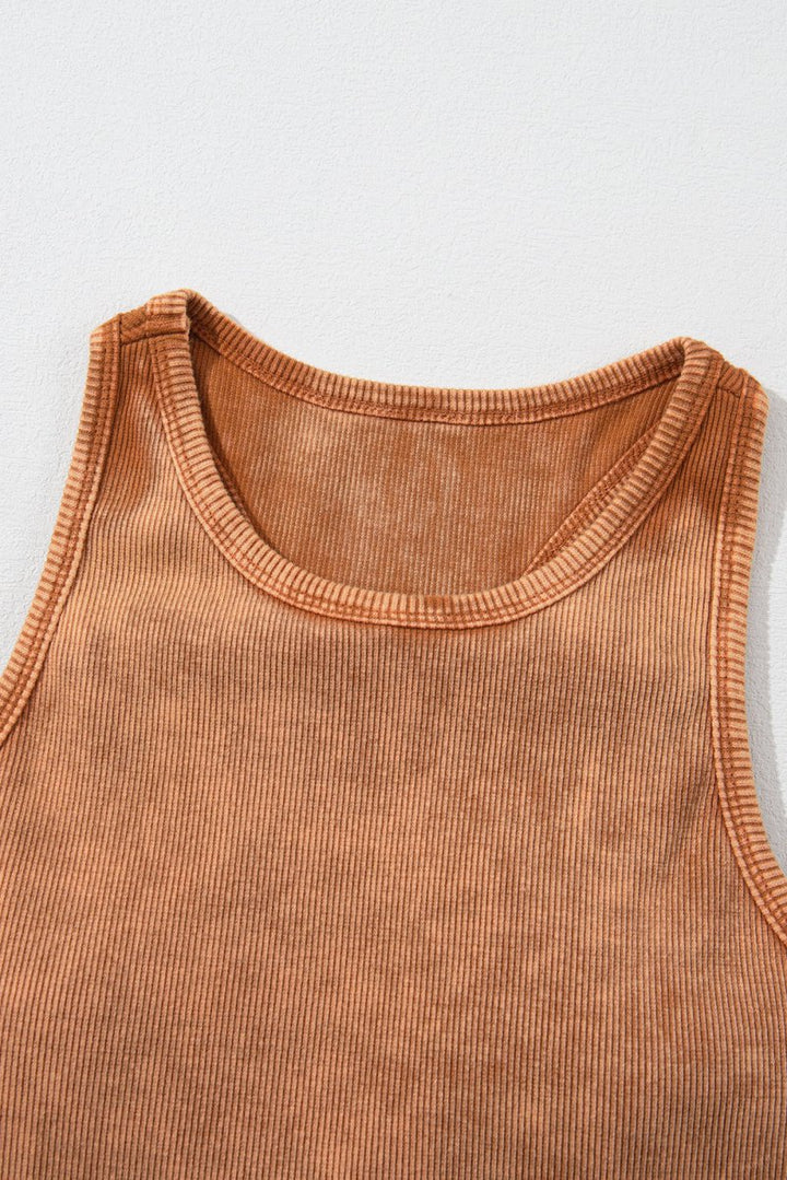 Vyslith Ribbed Mineral Wash Racerback Cropped Tank Top - Rebel Nomad