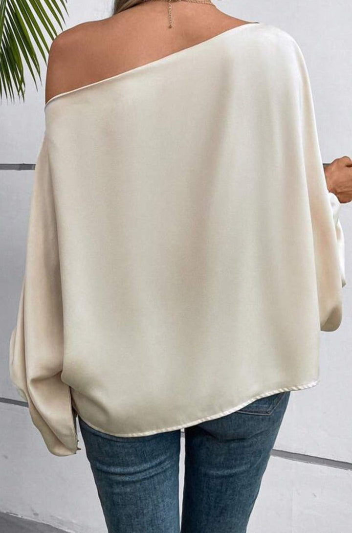 Vysta Asymmetrical Neck Balloon Sleeve Satin Blouse - Rebel Nomad