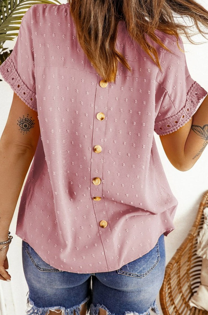 Waverly Swiss Dot Lace Splicing Short Sleeve Top - Rebel Nomad