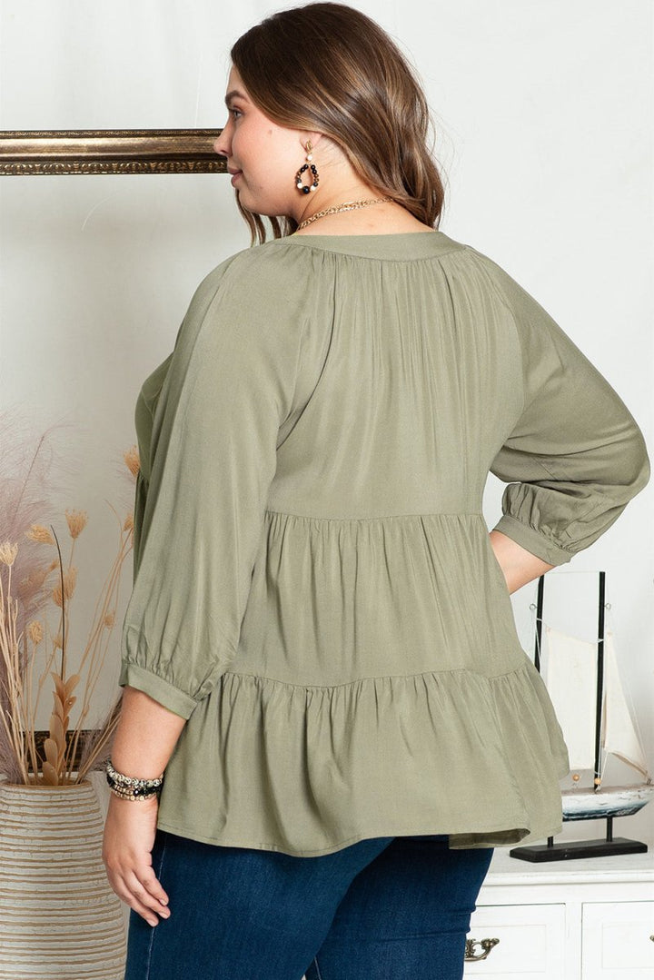 Wendie Plus-Size Ruffle Tiered Split Neck Shirt - Rebel Nomad