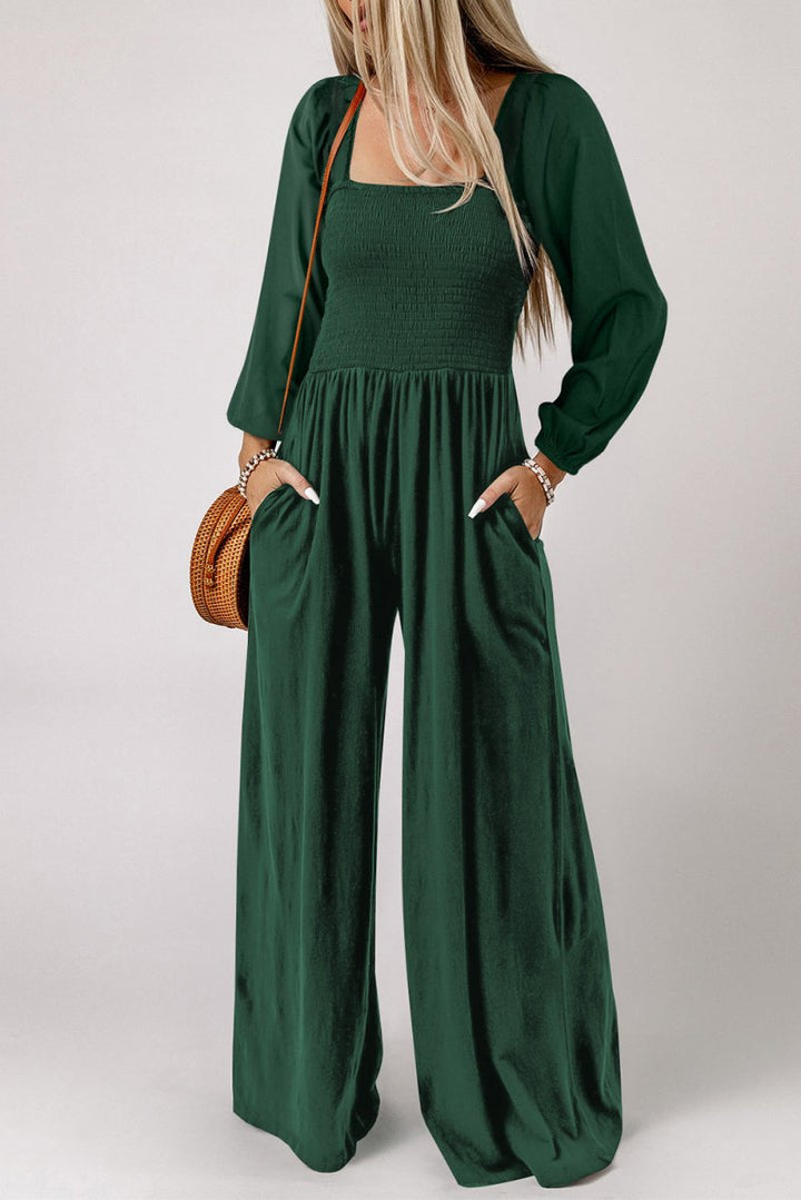 Xochitl Smocked Square Neck Long Sleeve Wide Leg Jumpsuit - Rebel Nomad