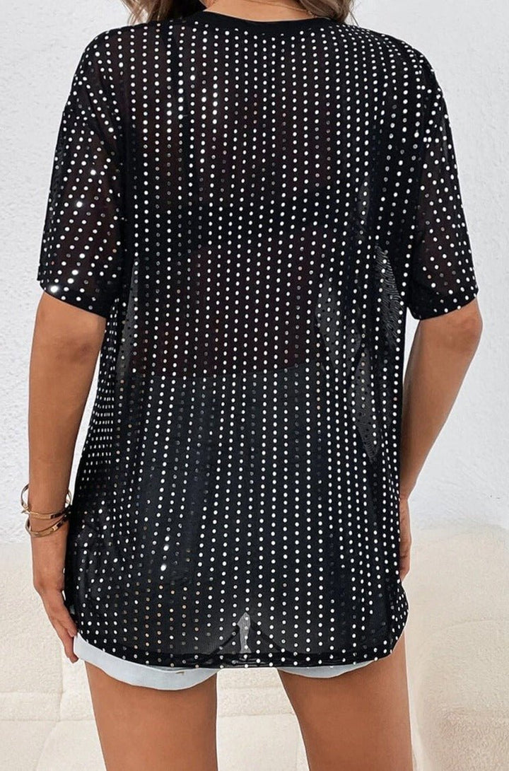 Xylith Sequin Drop Shoulder Sheer T-shirt - Rebel Nomad