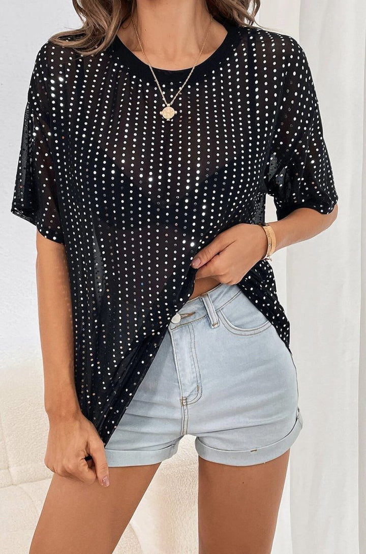 Xylith Sequin Drop Shoulder Sheer T-shirt - Rebel Nomad