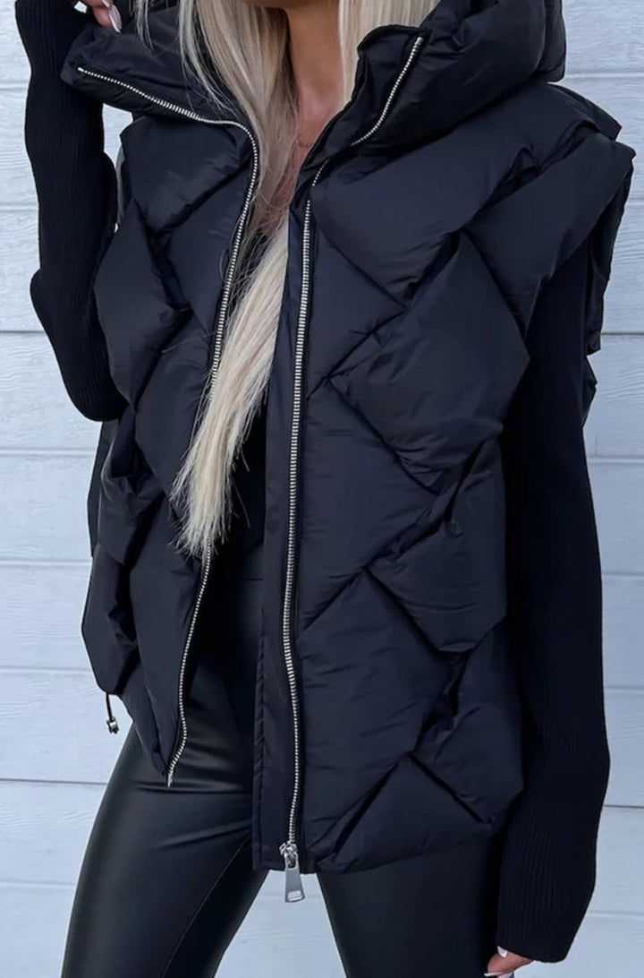 Xysta Quilted Zipper Front Hooded Vest Coat - Rebel Nomad