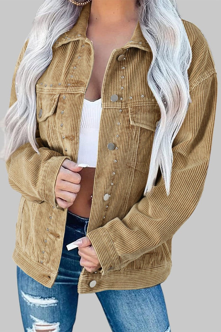 Yana Studded Buttoned Chest Pockets Corduroy Jacket - Rebel Nomad