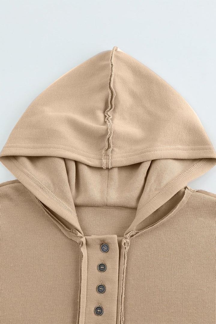 Yon Casual Button Solid Patchwork Trim Hoodie - Rebel Nomad