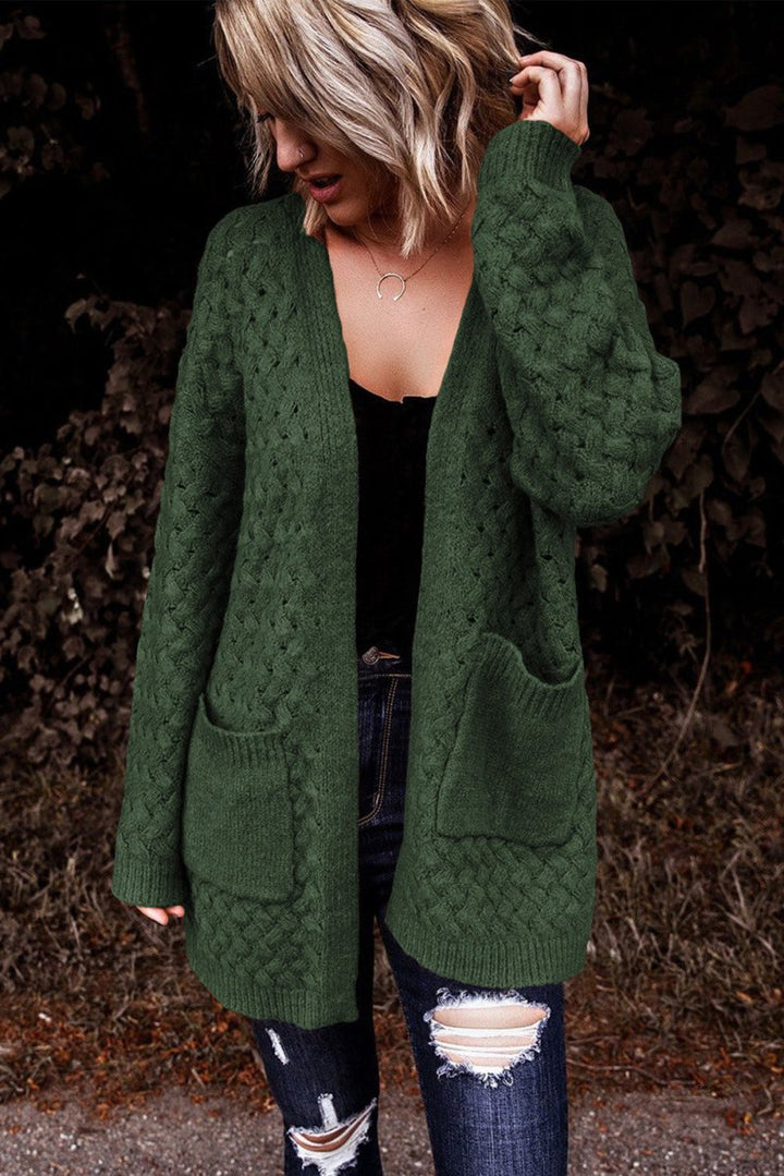 Yuliana Open Front Woven Texture Knitted Cardigan with Pockets - Rebel Nomad