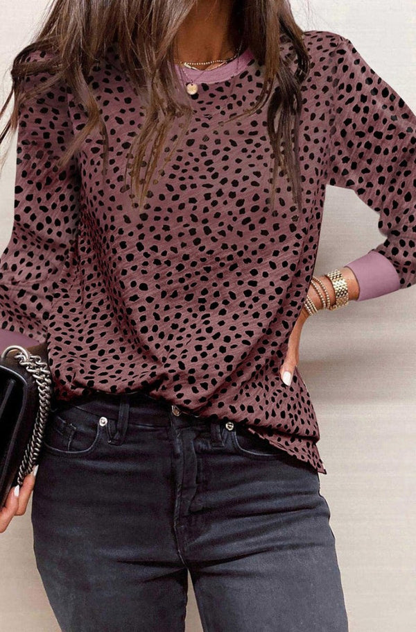 Zahra Animal Spotted Print Round Neck Long Sleeve Top - Rebel Nomad