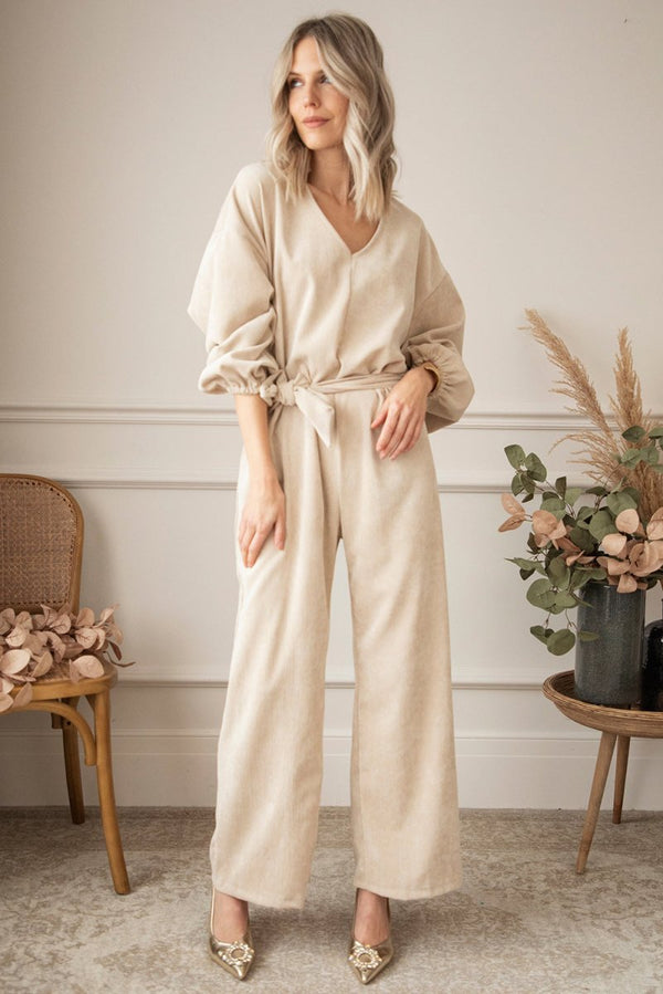 Zaida Keyhole Back V-neck Tie Waist Loose Jumpsuit - Rebel Nomad