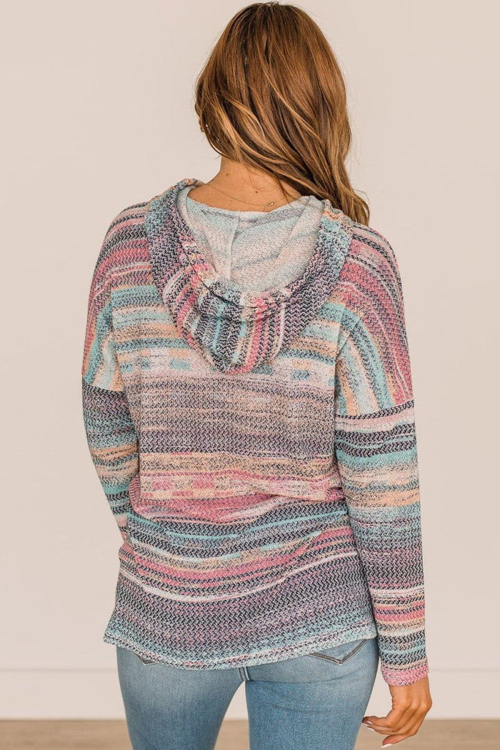 Zalika Striped Print Cable Knit Drop Shoulder Hoodie - Rebel Nomad