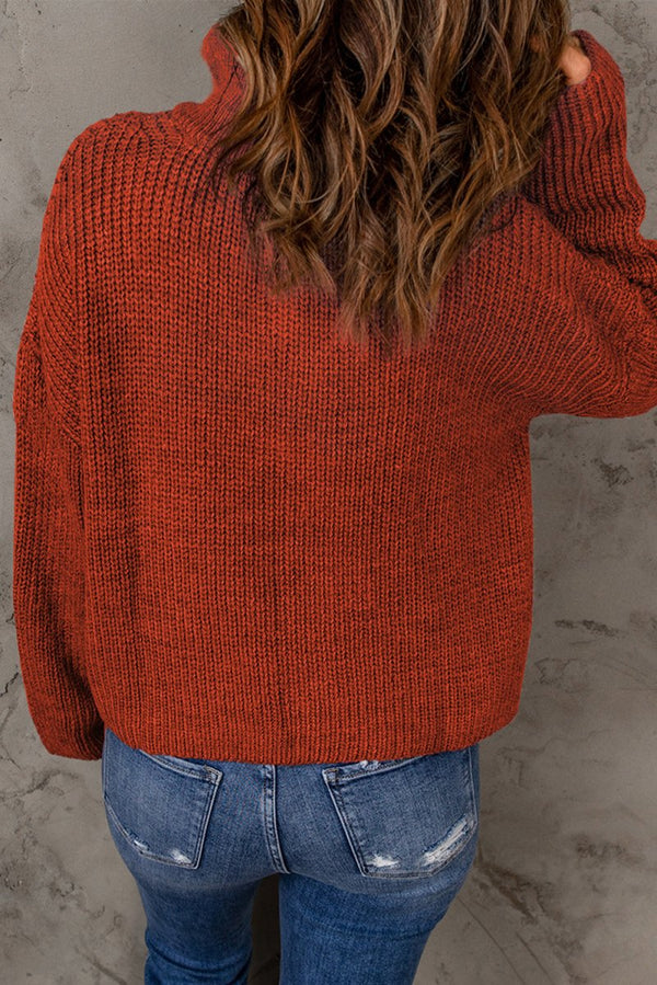 Zaya Zipped Turtleneck Drop Shoulder Knit Sweater - Rebel Nomad