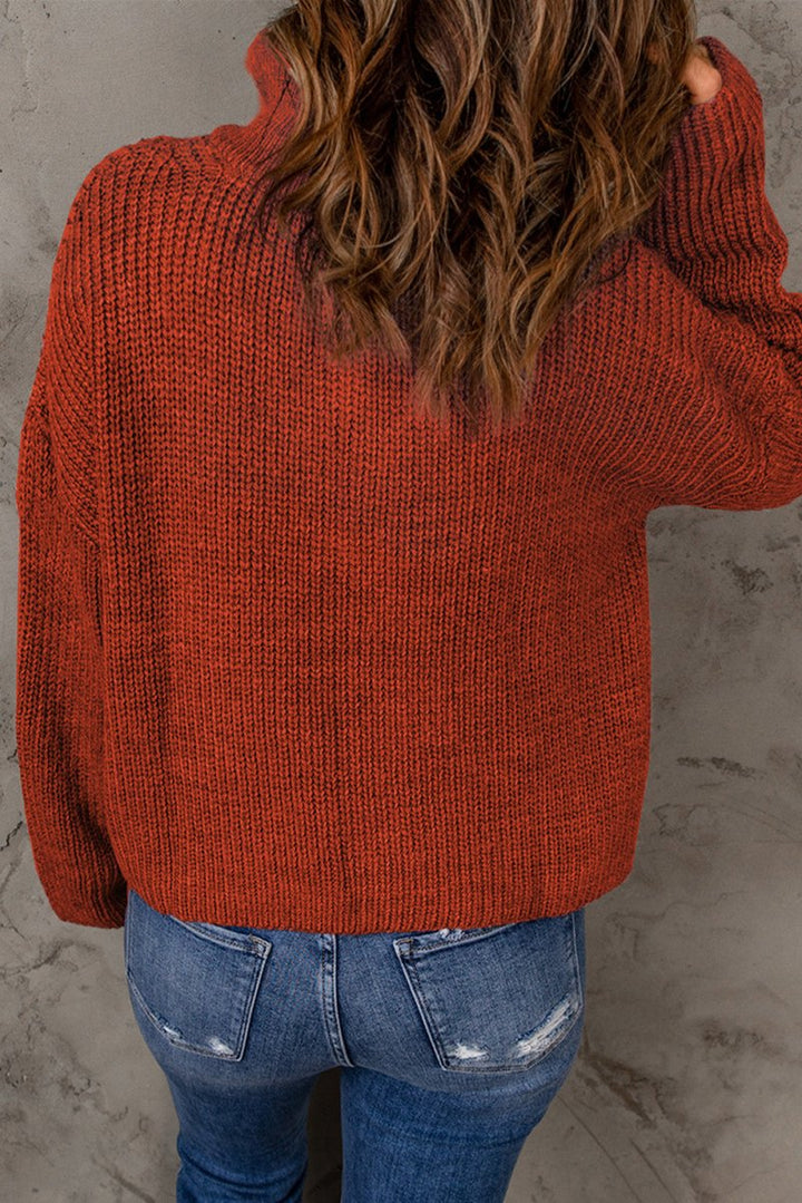Zaya Zipped Turtleneck Drop Shoulder Knit Sweater - Rebel Nomad