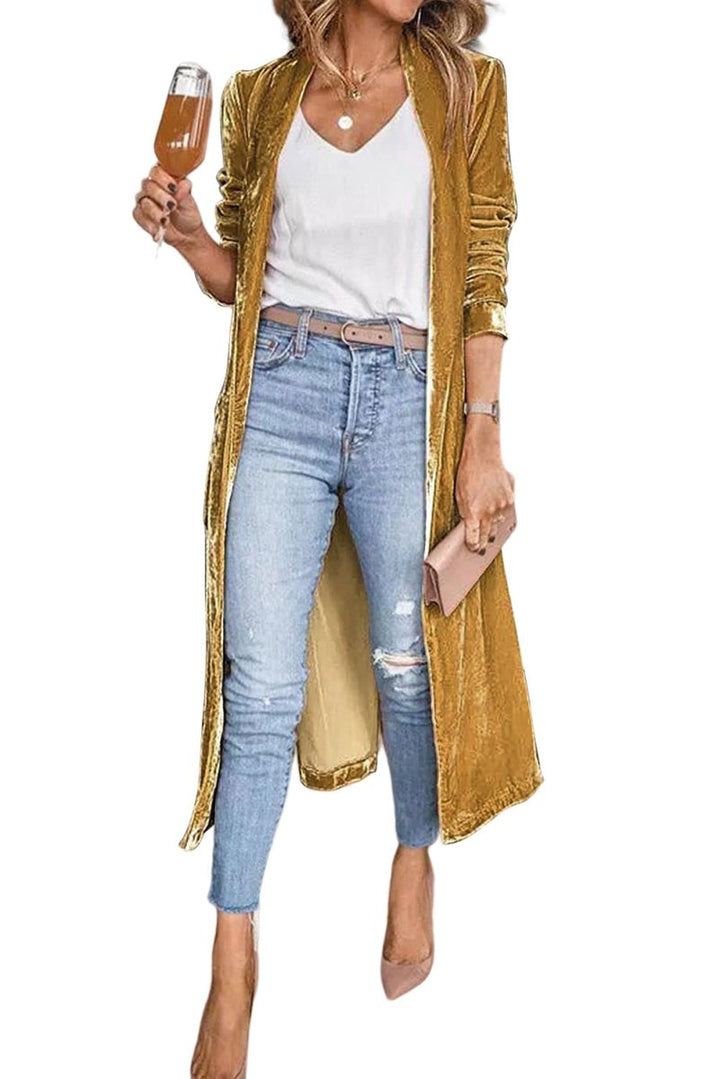 Zena Velvet Open Front Pocketed Long Duster - Rebel Nomad