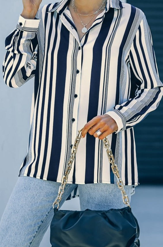 Zendaya Navy Striped Modern Women Shirt - Rebel Nomad