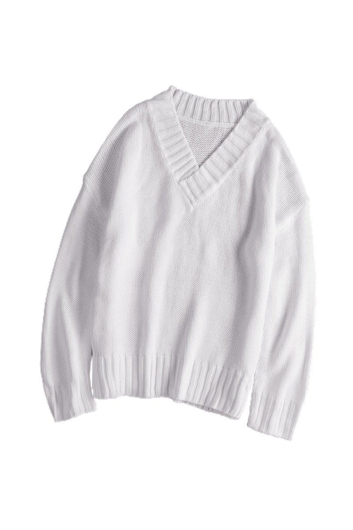 Zinnify V neck Drop Shoulder Knitted Sweater - Rebel Nomad