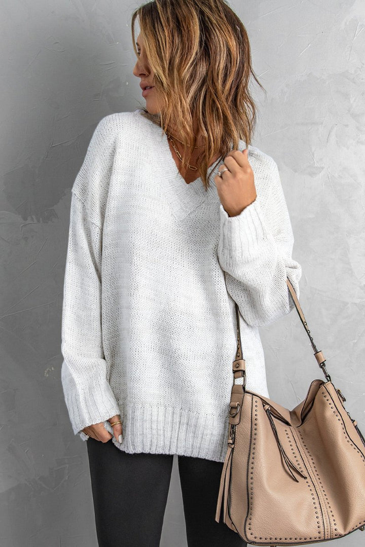 Zinnify V neck Drop Shoulder Knitted Sweater - Rebel Nomad