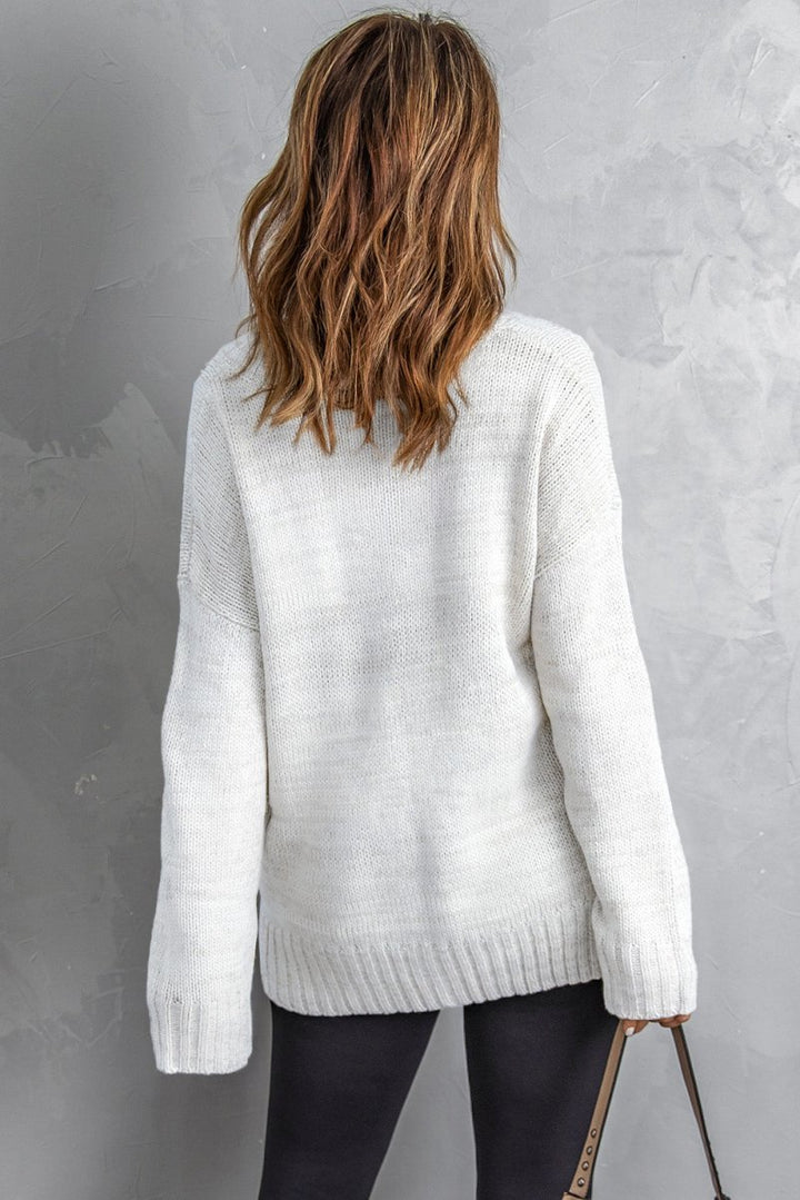 Zinnify V neck Drop Shoulder Knitted Sweater - Rebel Nomad